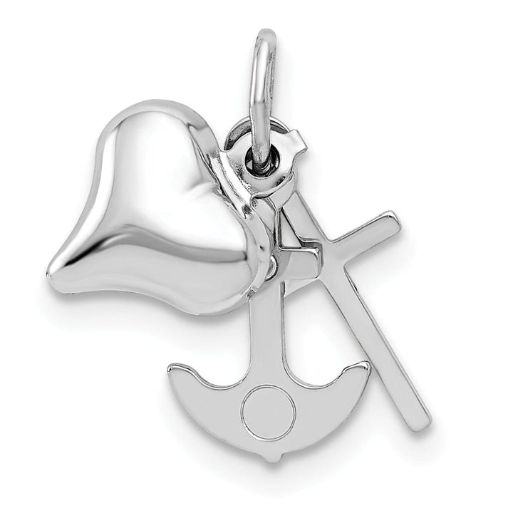 Lovely Rita's Pendants & Charms 14K White Gold Polished Finish 3-D Heart, Cross and Anchor Pendant
