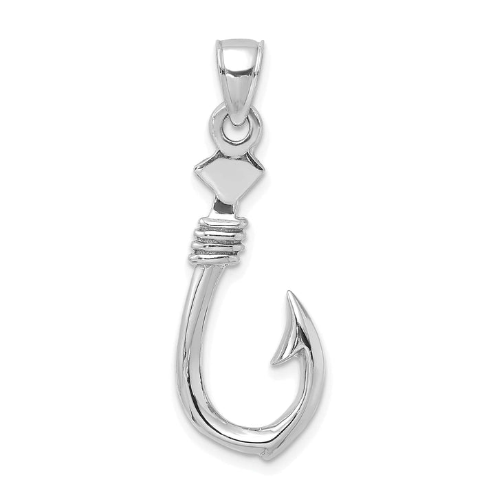 Lovely Rita's Pendants & Charms 14K White Gold Polished Finish 3-Dimensional Large Fish Hook with Rope Design Charm Pendant