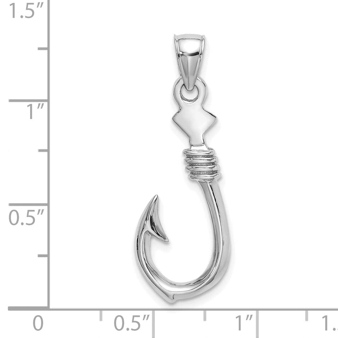 Lovely Rita's Pendants & Charms 14K White Gold Polished Finish 3-Dimensional Large Fish Hook with Rope Design Charm Pendant