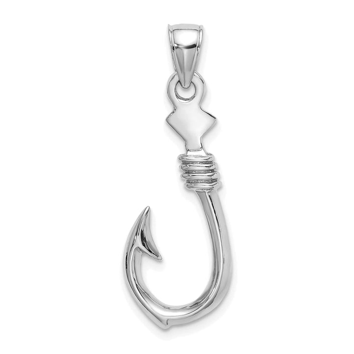 Lovely Rita's Pendants & Charms 14K White Gold Polished Finish 3-Dimensional Large Fish Hook with Rope Design Charm Pendant