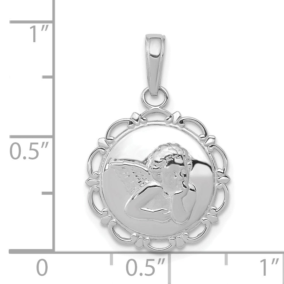 Lovely Rita's Pendants & Charms 14K White Gold Polished Finish Angel Cherub On Round Scallop Pendant