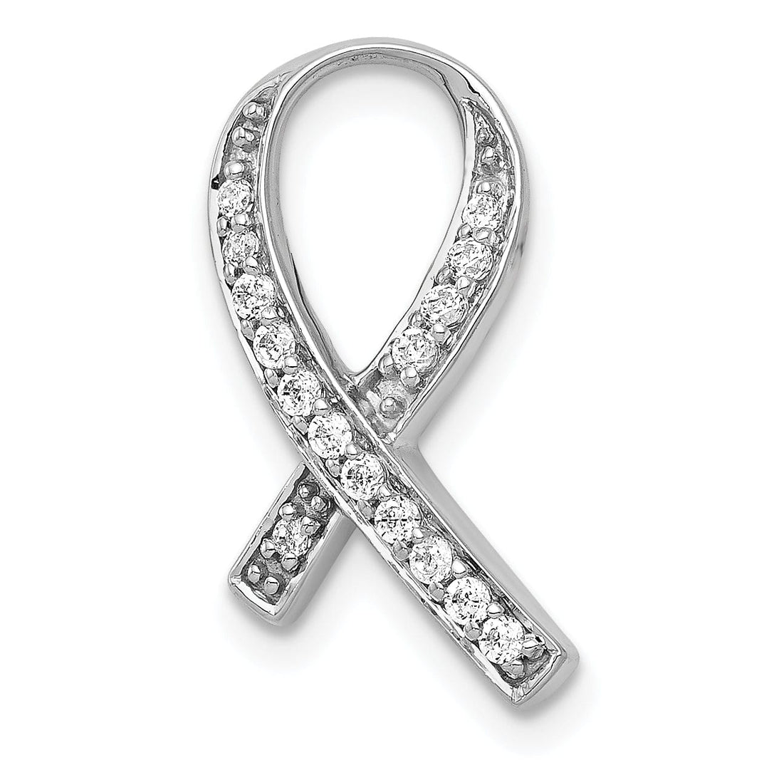 Lovely Rita's Pendants & Charms 14k White Gold Polished Finish Awareness Ribbon 1/8-ct Diamond Slide Pendant will not fit Omega Chain