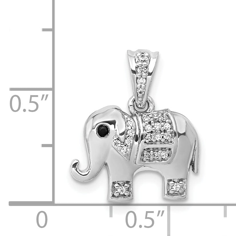 Lovely Rita's Pendants & Charms 14k White Gold Polished Finish Black Diamond Eyes with White 0.092CT Diamonds Elephant Design Charm Pendant