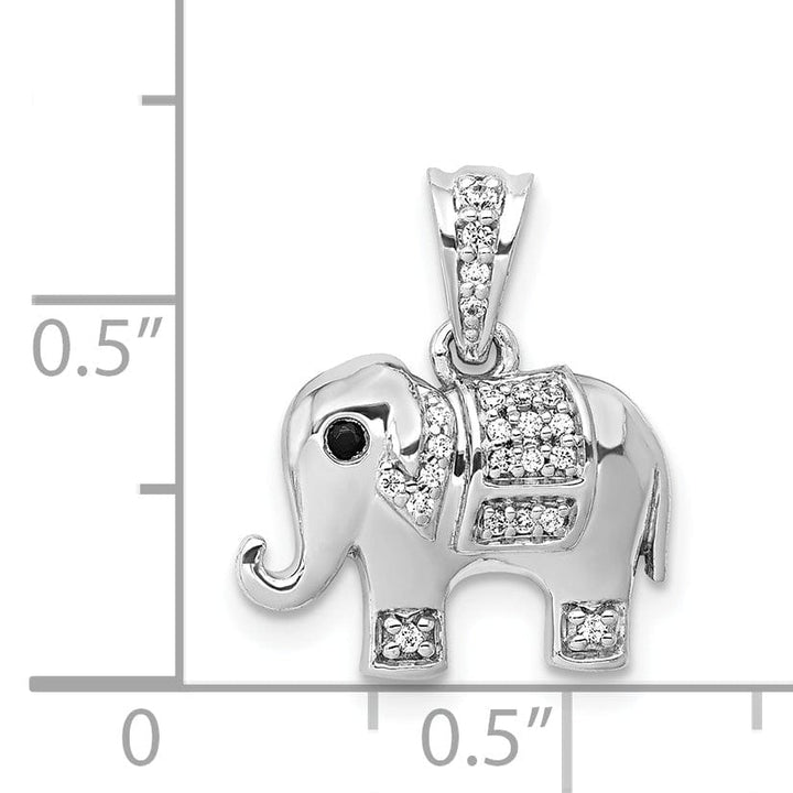Lovely Rita's Pendants & Charms 14k White Gold Polished Finish Black Diamond Eyes with White 0.092CT Diamonds Elephant Design Charm Pendant