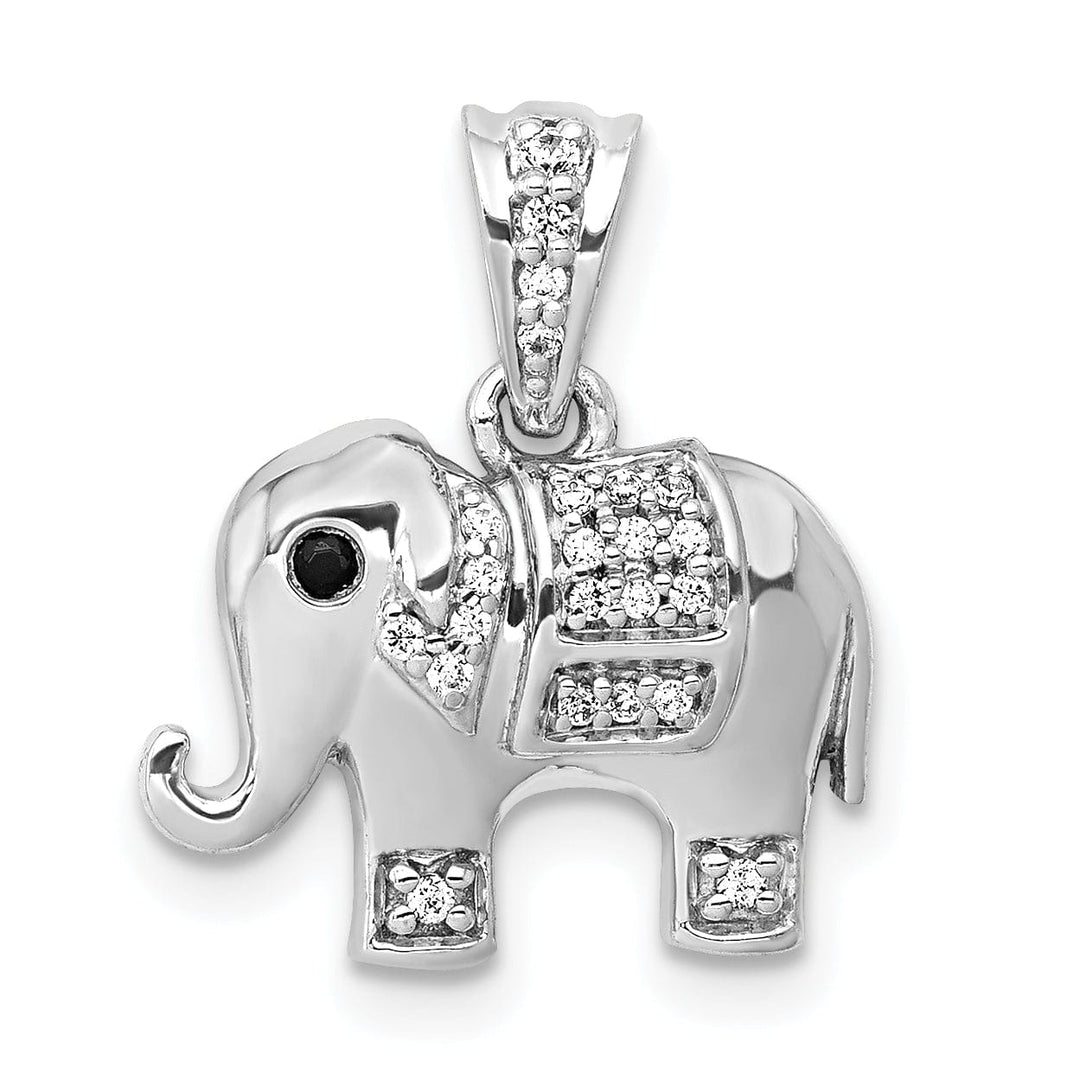 Lovely Rita's Pendants & Charms 14k White Gold Polished Finish Black Diamond Eyes with White 0.092CT Diamonds Elephant Design Charm Pendant