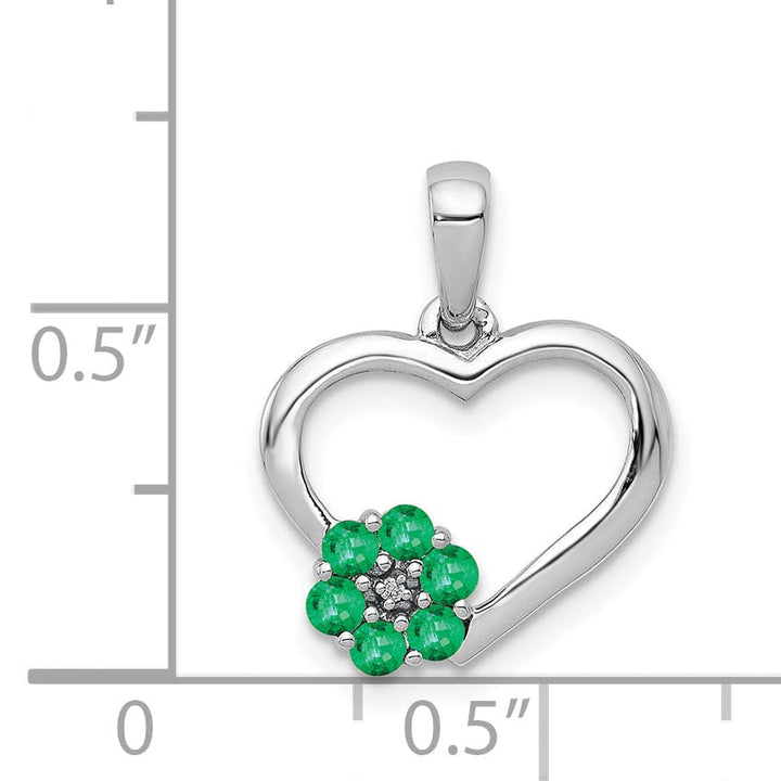 Lovely Rita's Pendants & Charms 14k White Gold Polished Finish Closed Back 0.003-CT Diamond & 0.155-CT Emerald Stones Heart and Flower Design Charm Pendant