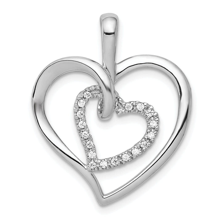 Lovely Rita's Pendants & Charms 14k White Gold Polished Finish Closed Back 0.09-CT Diamond Double Heart Swirl Loop Design Charm Pendant