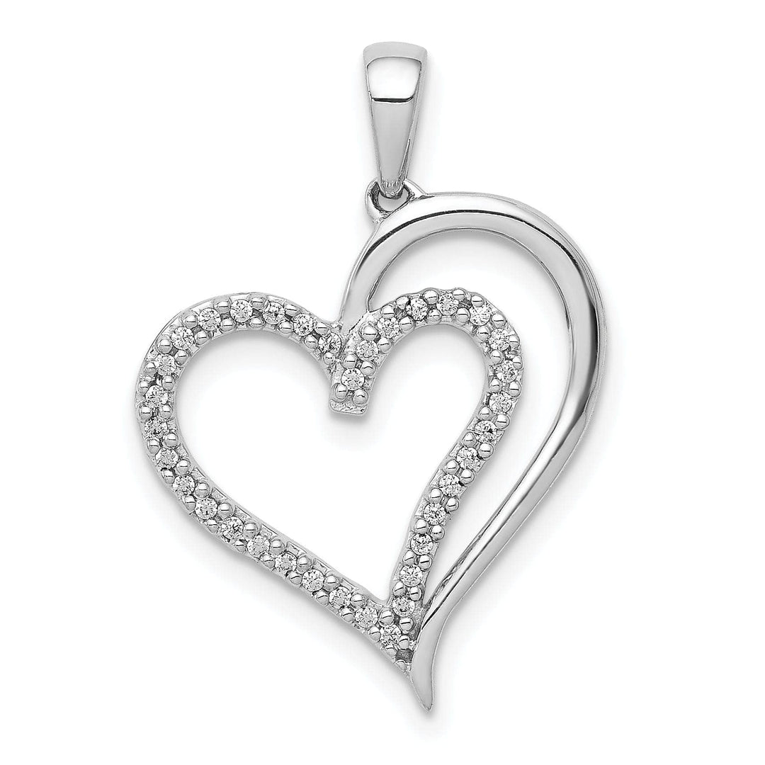 Lovely Rita's Pendants & Charms 14k White Gold Polished Finish Closed Back 0.105-CT Diamond Fancy Heart Design Charm Pendant