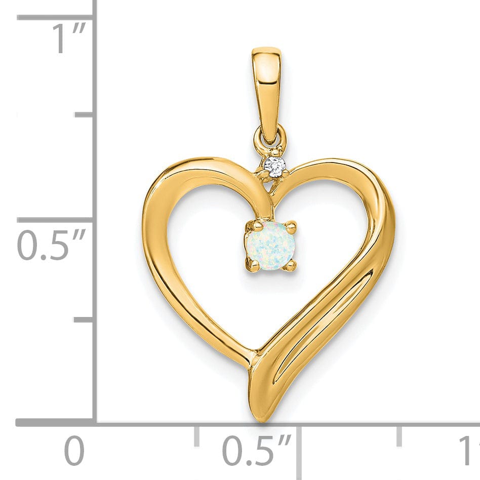 Lovely Rita's Pendants & Charms 14k White Gold Polished Finish Closed Back Lab Created 0.065-CT Opal and 0.01-CT Diamond Women's Heart Design Charm Pendant