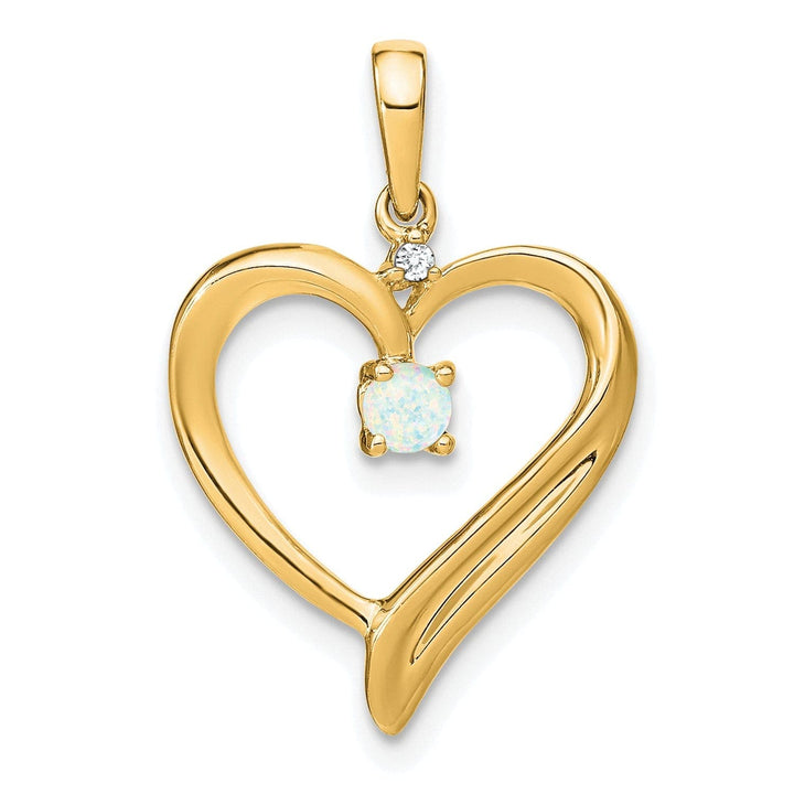 Lovely Rita's Pendants & Charms 14k White Gold Polished Finish Closed Back Lab Created 0.065-CT Opal and 0.01-CT Diamond Women's Heart Design Charm Pendant