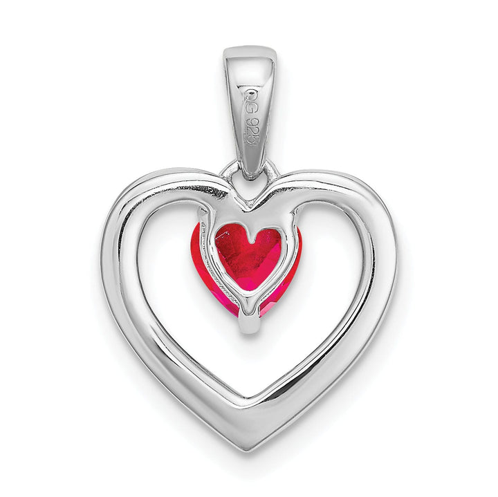 Lovely Rita's Pendants & Charms 14k White Gold Polished Finish Closed Back Women's 5-MM 0.5-CT Ruby Stone and 0.049-CT Diamond Heart Design Charm Pendant