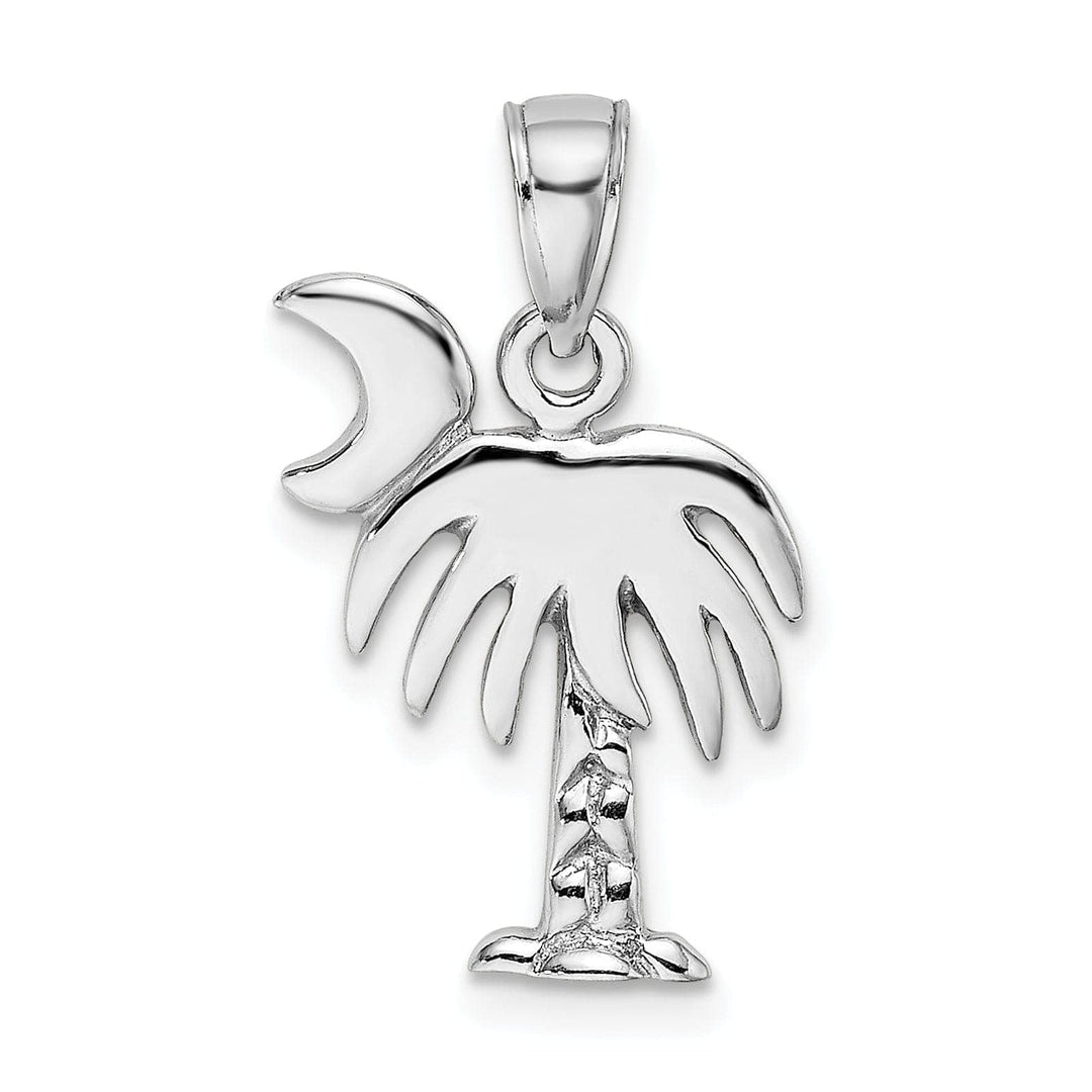 Lovely Rita's Pendants & Charms 14K White Gold Polished Finish Concave Shape Charleston Palm Tree with Moon Design Charm Pendant
