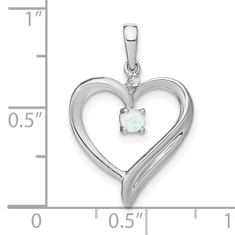 Lovely Rita's Pendants & Charms 14k White Gold Polished Finish Created 0.065-CT Opal and 0.01-CT Diamond Women's  Heart Design Charm Pendant