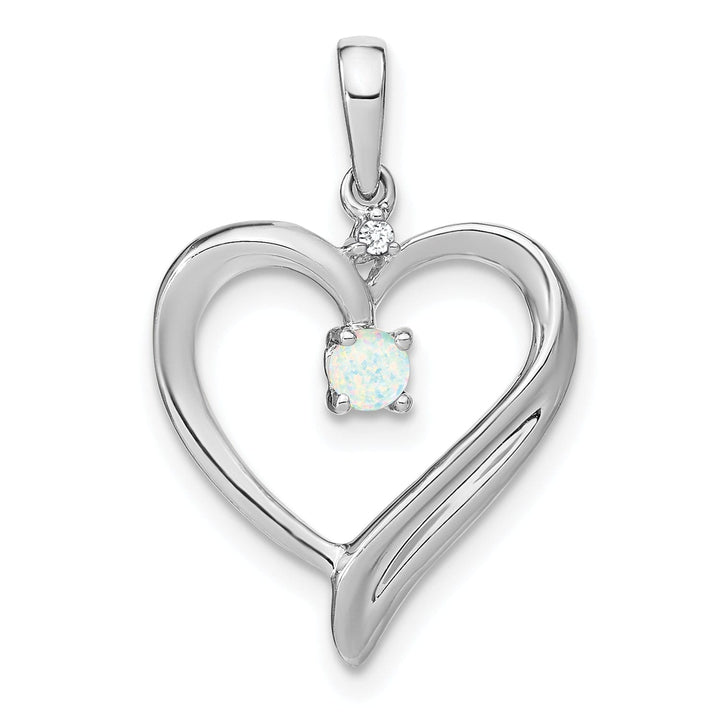 Lovely Rita's Pendants & Charms 14k White Gold Polished Finish Created 0.065-CT Opal and 0.01-CT Diamond Women's  Heart Design Charm Pendant