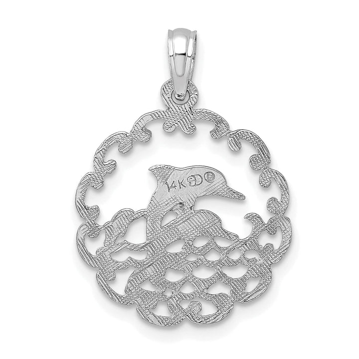 Lovely Rita's Pendants & Charms 14K White Gold Polished Finish Cut Out Design Jumping Dolphins Charm Pendant
