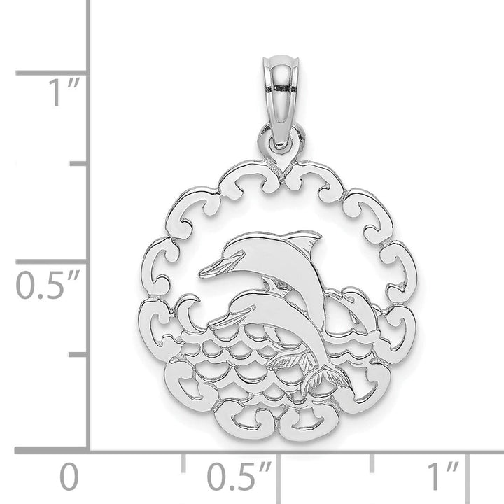 Lovely Rita's Pendants & Charms 14K White Gold Polished Finish Cut Out Design Jumping Dolphins Charm Pendant