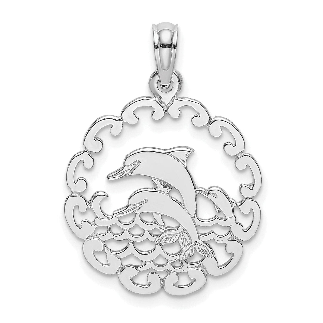 Lovely Rita's Pendants & Charms 14K White Gold Polished Finish Cut Out Design Jumping Dolphins Charm Pendant