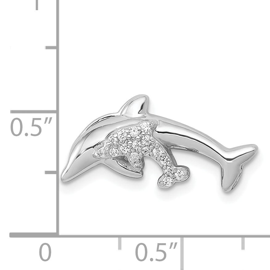 Lovely Rita's Pendants & Charms 14k White Gold Polished Finish Diamond Mother And Baby Dolphins Design Chain Slide Pendant
