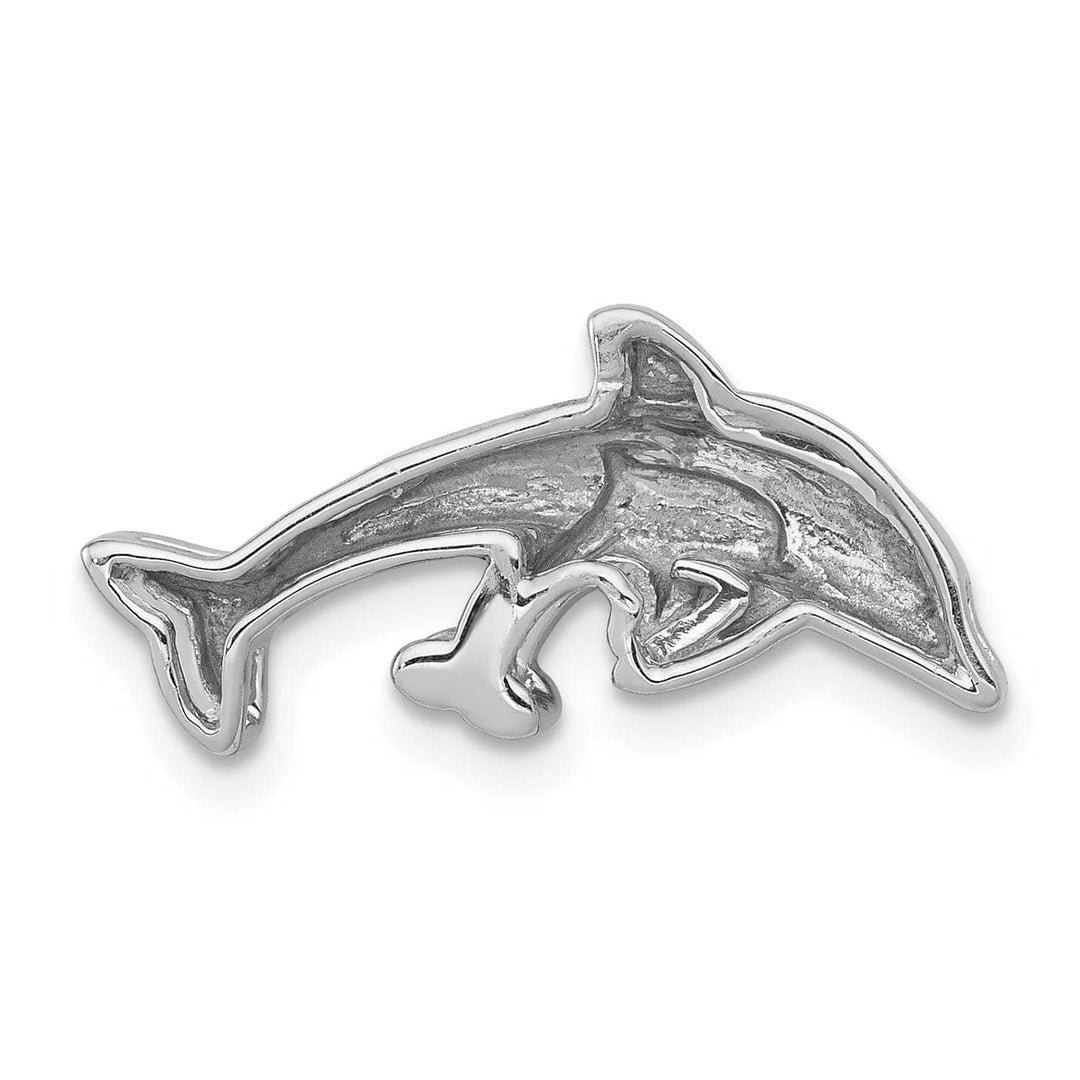 Lovely Rita's Pendants & Charms 14k White Gold Polished Finish Diamond Mother And Baby Dolphins Design Chain Slide Pendant