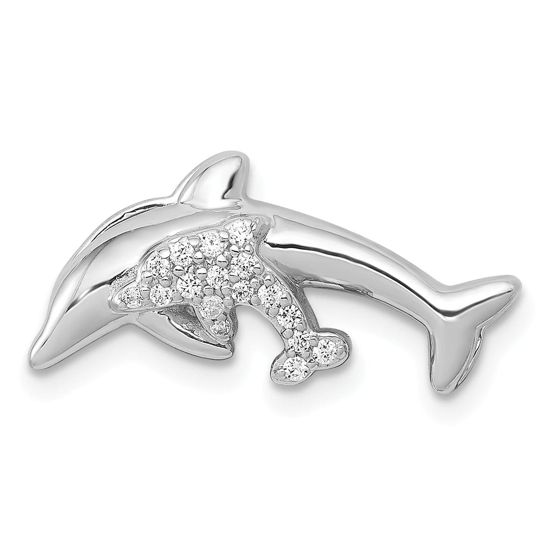 Lovely Rita's Pendants & Charms 14k White Gold Polished Finish Diamond Mother And Baby Dolphins Design Chain Slide Pendant