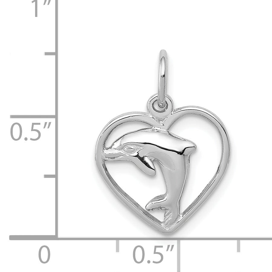 Lovely Rita's Pendants & Charms 14k White Gold Polished Finish Dolphin in Heart Design Charm Pendant