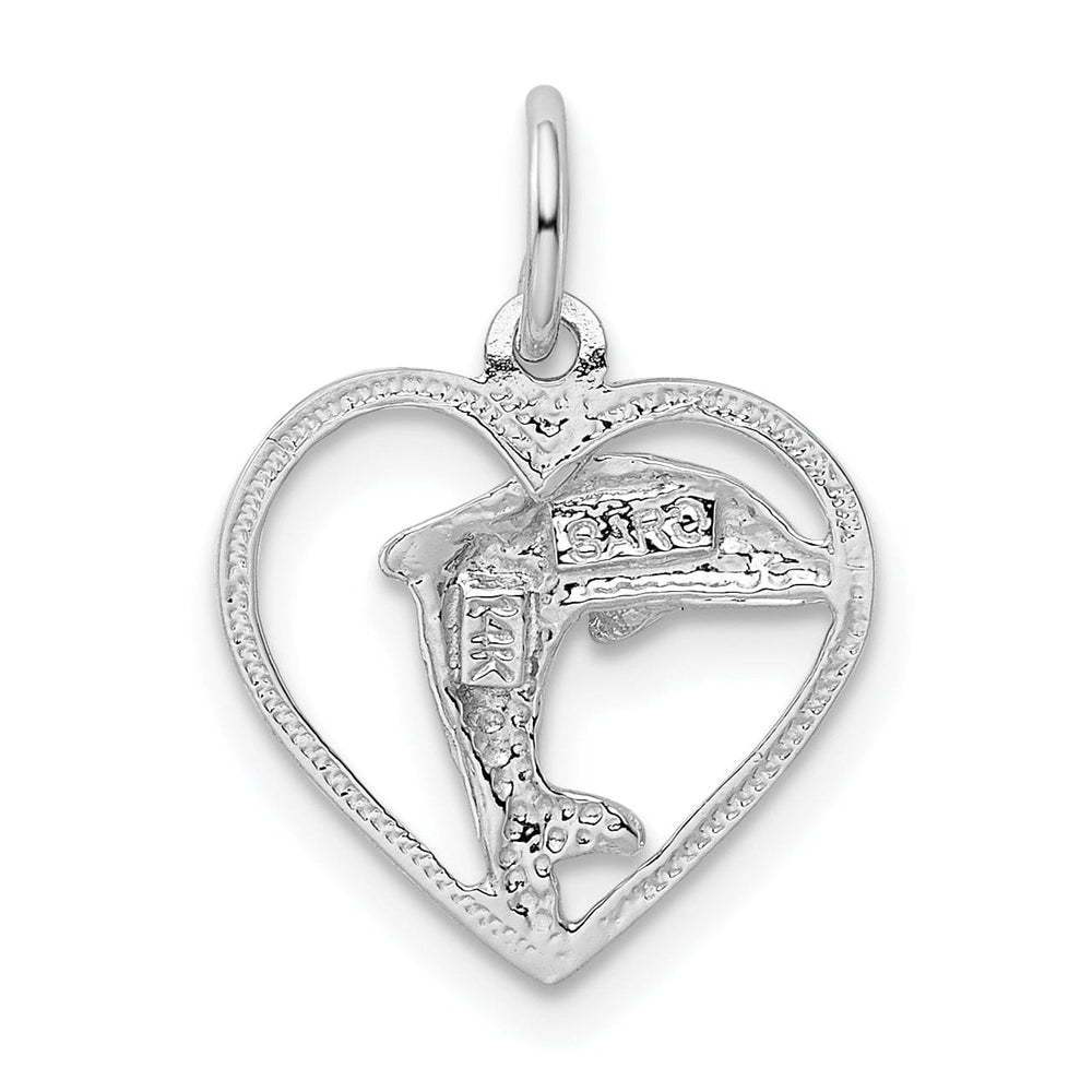 Lovely Rita's Pendants & Charms 14k White Gold Polished Finish Dolphin in Heart Design Charm Pendant