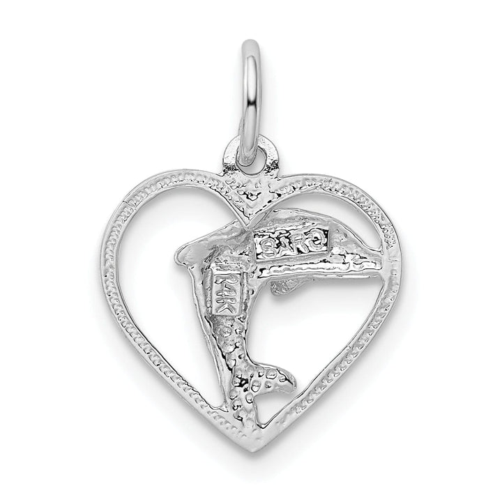 Lovely Rita's Pendants & Charms 14k White Gold Polished Finish Dolphin in Heart Design Charm Pendant