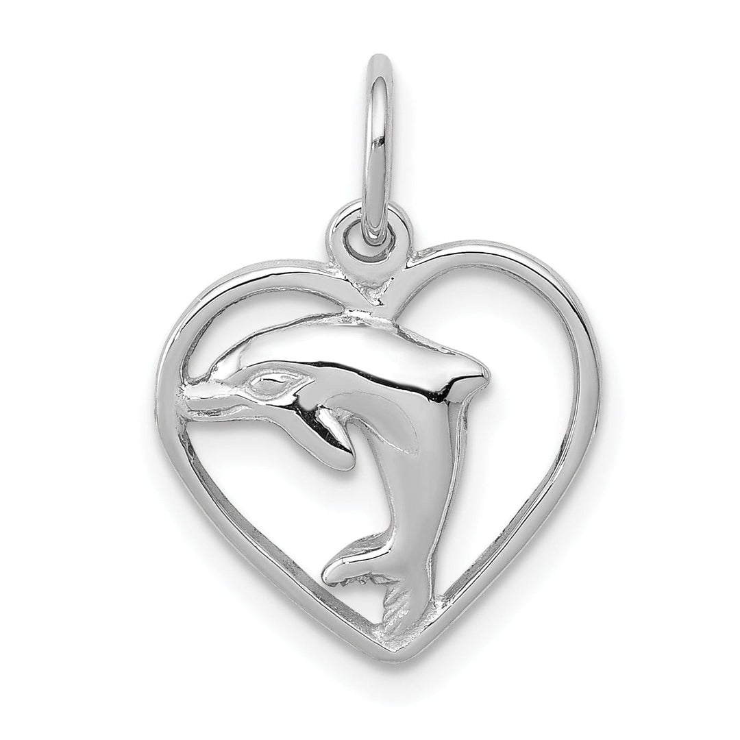 Lovely Rita's Pendants & Charms 14k White Gold Polished Finish Dolphin in Heart Design Charm Pendant