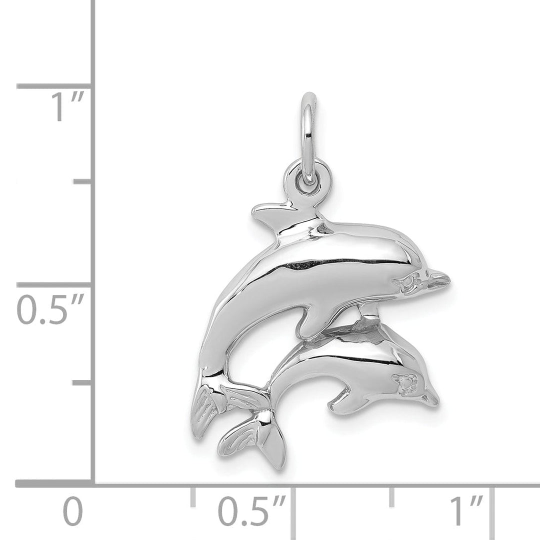 Lovely Rita's Pendants & Charms 14K White Gold Polished Finish Dolphin with Baby Design Charm Pendant