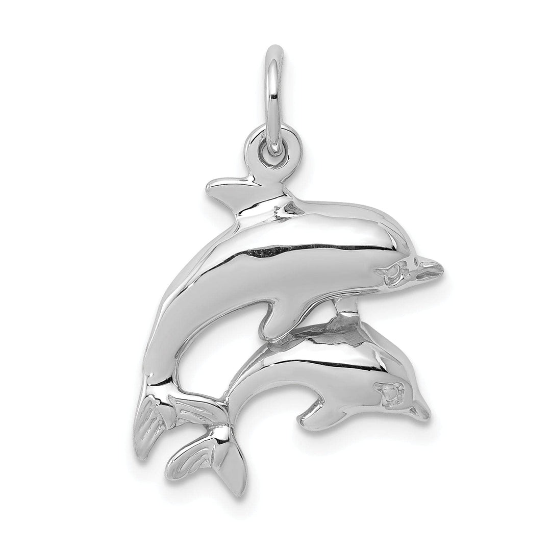Lovely Rita's Pendants & Charms 14K White Gold Polished Finish Dolphin with Baby Design Charm Pendant