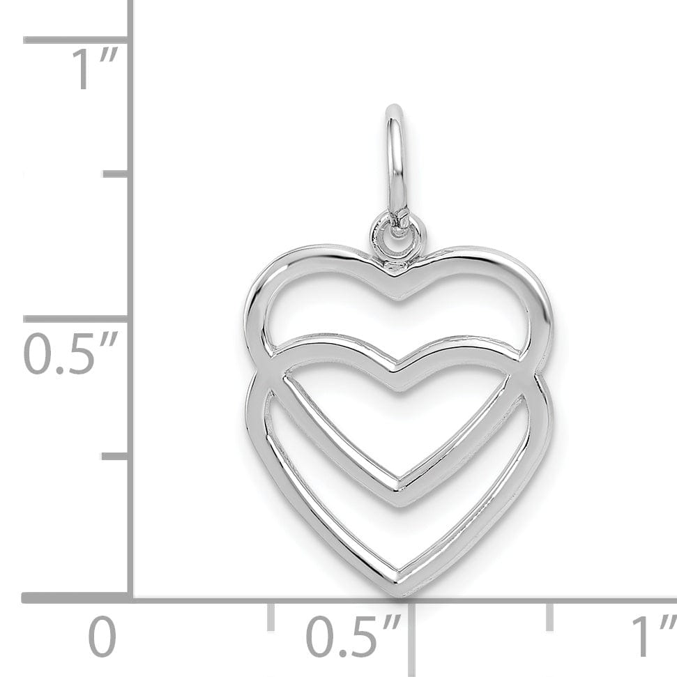 Lovely Rita's Pendants & Charms 14K White Gold Polished Finish Double Heart on Heart Design Pendant