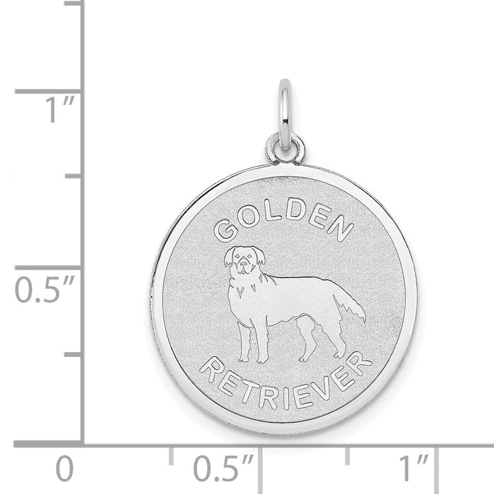 Lovely Rita's Pendants & Charms 14k White Gold Polished Finish Flat Back Golden Retriever Dog Engravable Disc Round Shape Charm Pendant