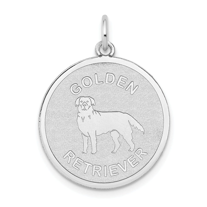 Lovely Rita's Pendants & Charms 14k White Gold Polished Finish Flat Back Golden Retriever Dog Engravable Disc Round Shape Charm Pendant