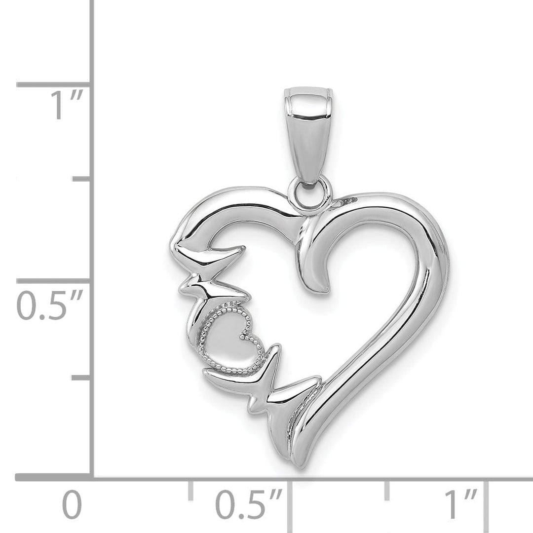 Lovely Rita's Pendants & Charms 14K White Gold Polished Finish Heart Shape Design with MOM Charm Pendant