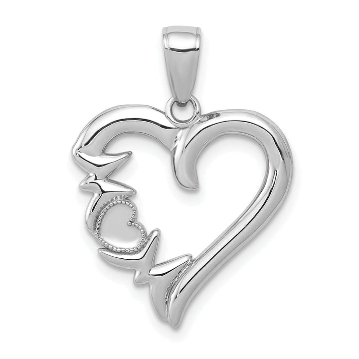 Lovely Rita's Pendants & Charms 14K White Gold Polished Finish Heart Shape Design with MOM Charm Pendant