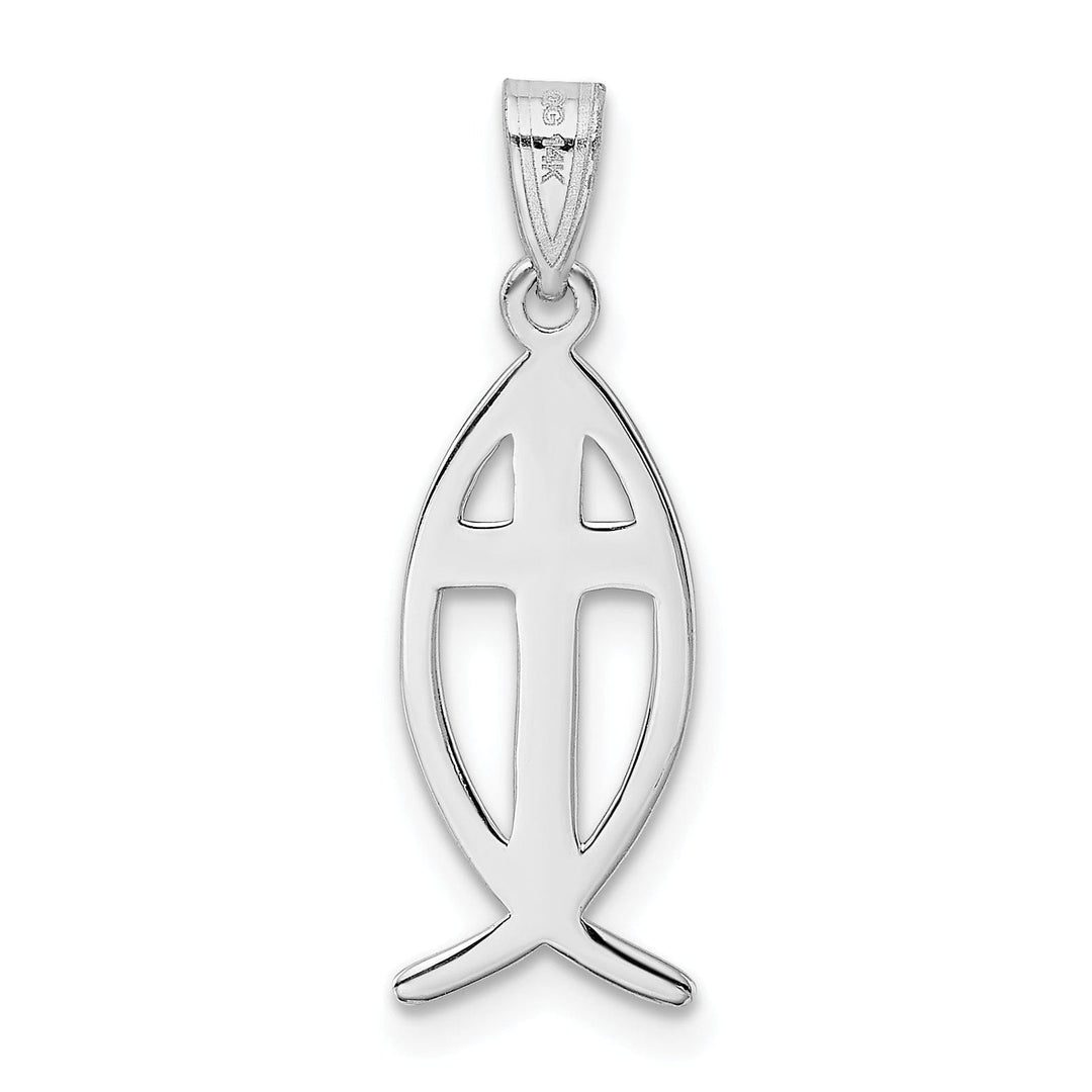 Lovely Rita's Pendants & Charms 14k White Gold Polished Finish Ichthus Fish with Cross Design Pendant