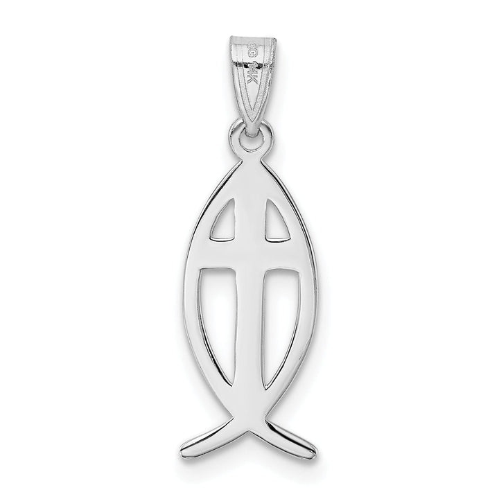 Lovely Rita's Pendants & Charms 14k White Gold Polished Finish Ichthus Fish with Cross Design Pendant