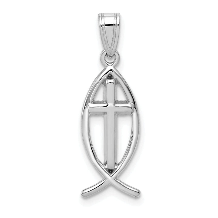 Lovely Rita's Pendants & Charms 14k White Gold Polished Finish Ichthus Fish with Cross Design Pendant