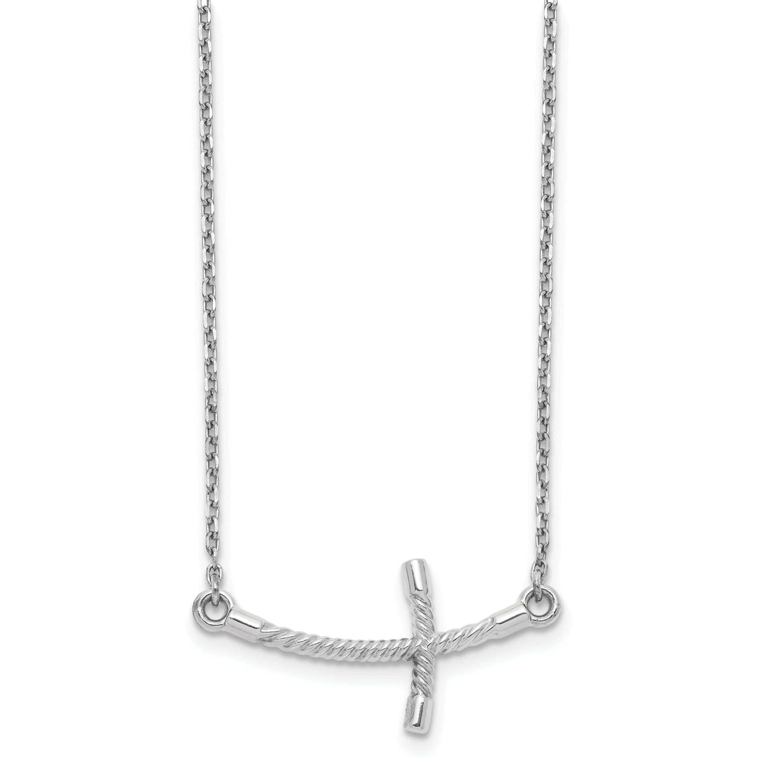 Lovely Rita's Pendants & Charms 14k White Gold Polished Finish Large Size Sideways Curved Twist Design Cross Pendant in a 19-Inch Cable Chain Necklace Set