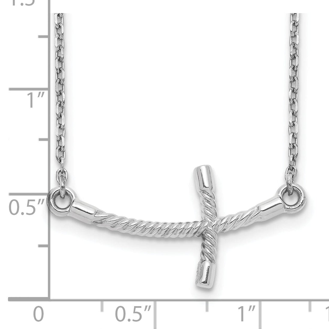 Lovely Rita's Pendants & Charms 14k White Gold Polished Finish Large Size Sideways Curved Twist Design Cross Pendant in a 19-Inch Cable Chain Necklace Set
