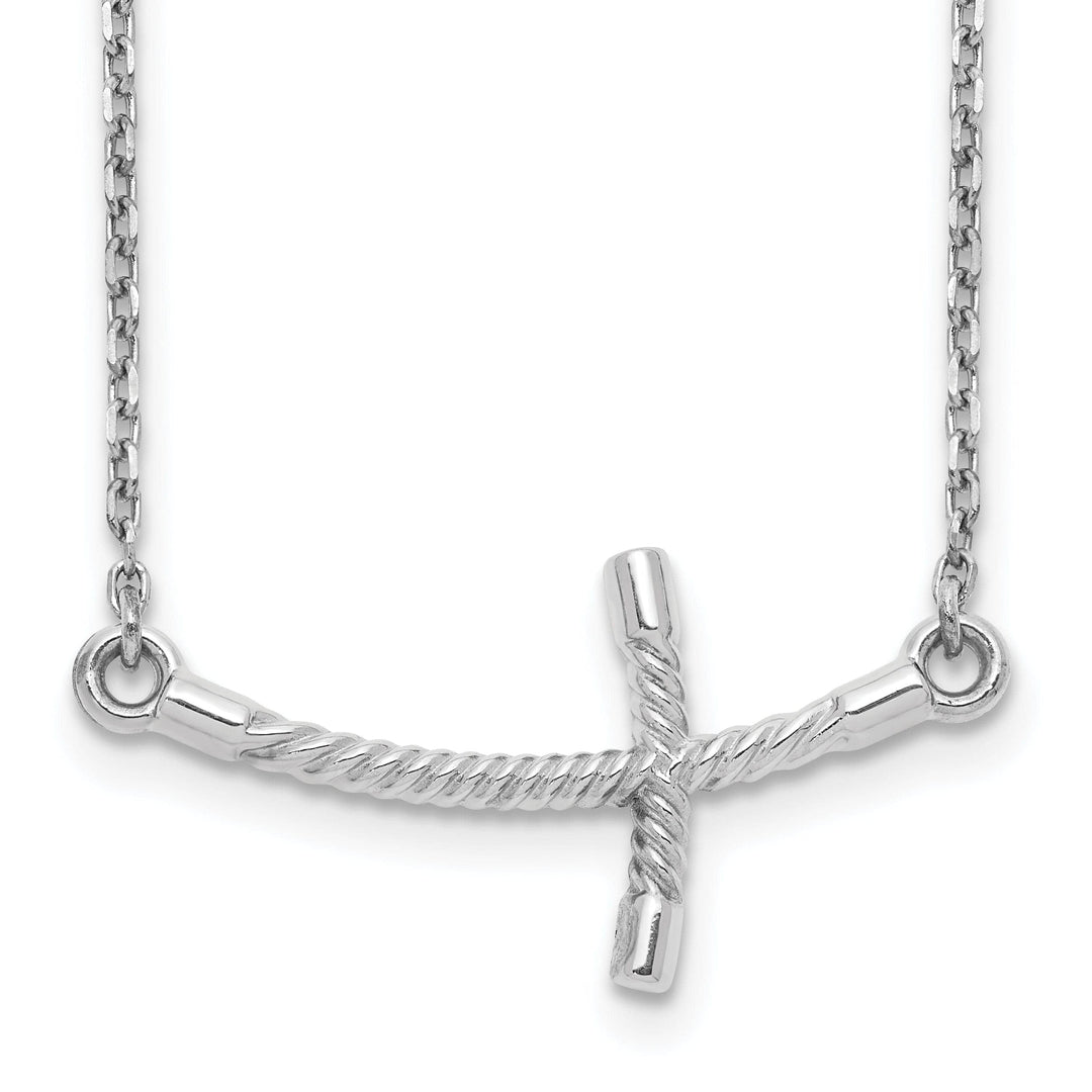 Lovely Rita's Pendants & Charms 14k White Gold Polished Finish Large Size Sideways Curved Twist Design Cross Pendant in a 19-Inch Cable Chain Necklace Set