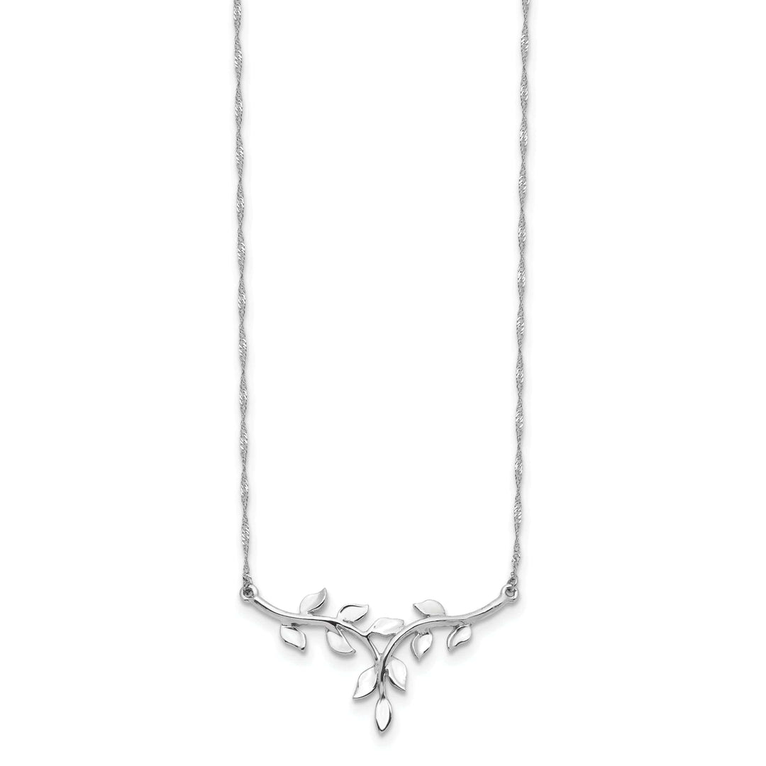 Lovely Rita's Pendants & Charms 14K White Gold Polished Finish Leaf Shape Design Pendant in a 17-inch Singapore Chain Necklace Set