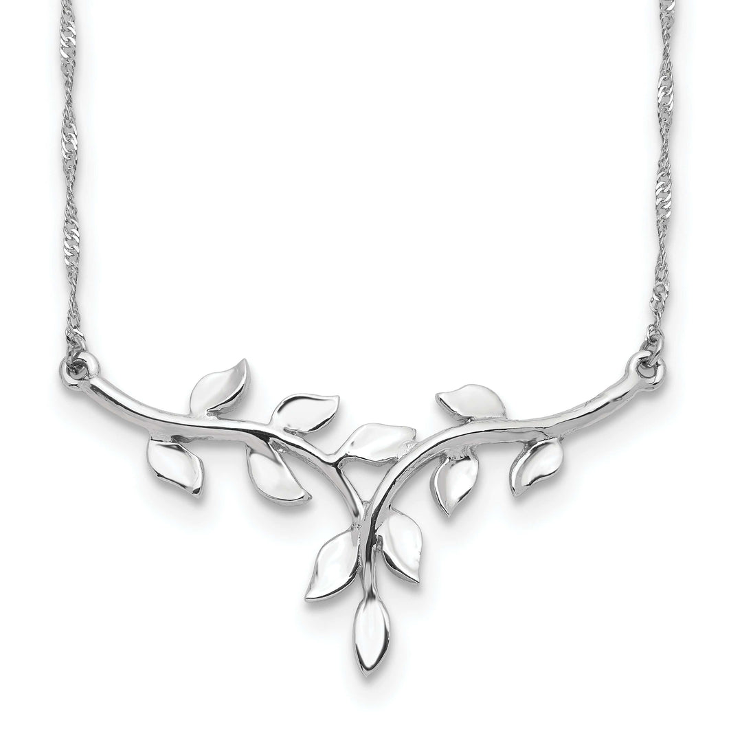 Lovely Rita's Pendants & Charms 14K White Gold Polished Finish Leaf Shape Design Pendant in a 17-inch Singapore Chain Necklace Set