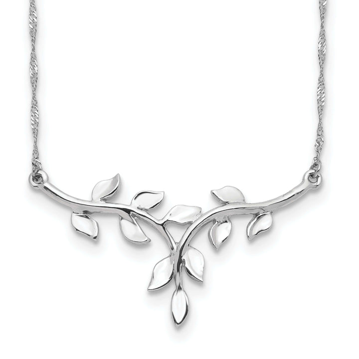 Lovely Rita's Pendants & Charms 14K White Gold Polished Finish Leaf Shape Design Pendant in a 17-inch Singapore Chain Necklace Set