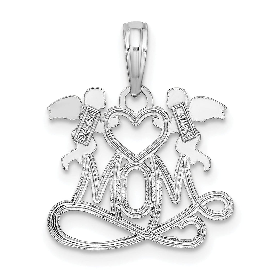 Lovely Rita's Pendants & Charms 14K White Gold Polished Finish MOM with 2 Angels Holding Heart Design Charm Pendant