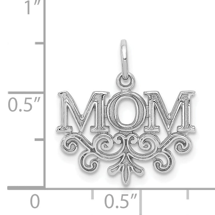Lovely Rita's Pendants & Charms 14k White Gold Polished Finish MOM with Swirl Design Charm Pendant
