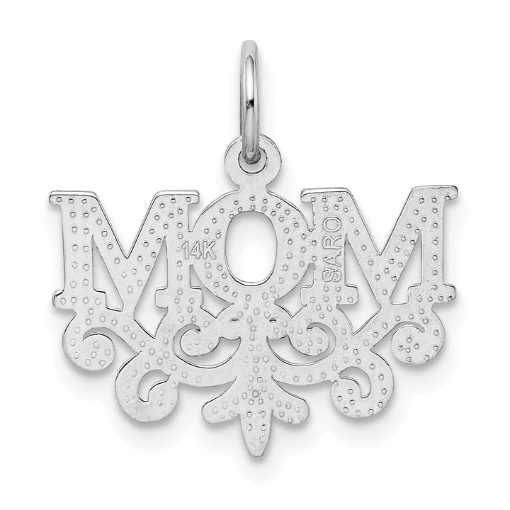 Lovely Rita's Pendants & Charms 14k White Gold Polished Finish MOM with Swirl Design Charm Pendant