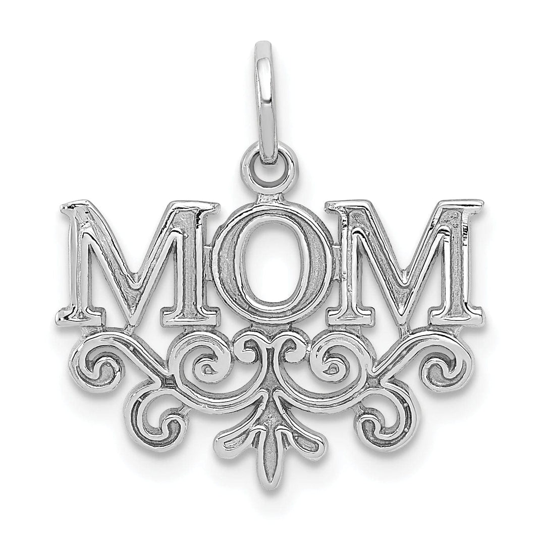 Lovely Rita's Pendants & Charms 14k White Gold Polished Finish MOM with Swirl Design Charm Pendant