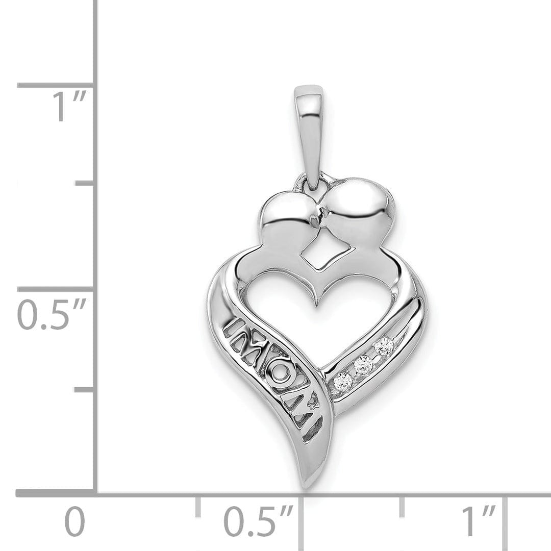 Lovely Rita's Pendants & Charms 14k White Gold Polished Finish Open Back 0.018-CT Diamond MOM Heart Design Charm Pendant