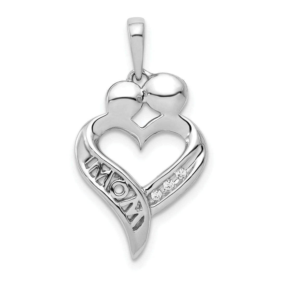 Lovely Rita's Pendants & Charms 14k White Gold Polished Finish Open Back 0.018-CT Diamond MOM Heart Design Charm Pendant